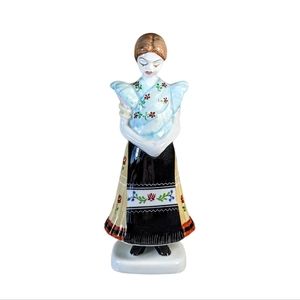 Hollohaza Vintage Hungarian Porcelain Girl Figurine Hand Painted Traditional